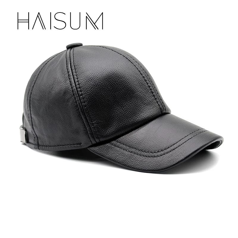 Бейсболка Haisum из натуральной кожи однотонная Кепка высокого качества для мужчин