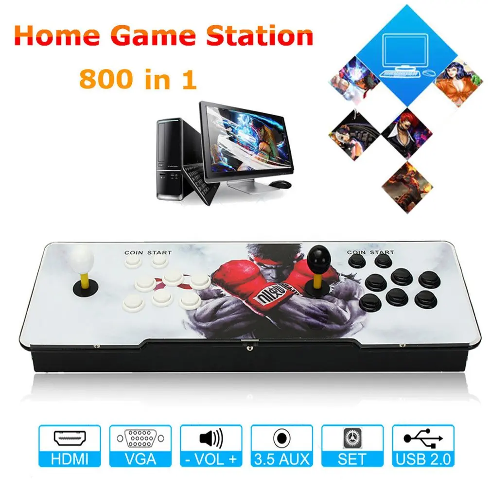 

800 Games Home Multiplayer Arcade Game Console Kit Set Double Joystick HDMI VGA Interface Console With Pause Function