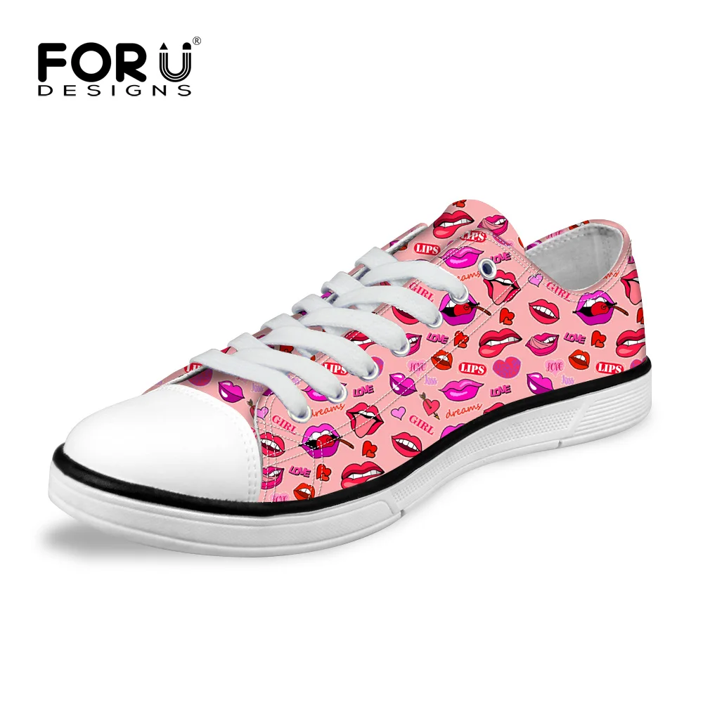 

FORUDESIGNS Female Casual Shoes Flats 3D Sexy Lips Printed Women's Low Style Vulcanized Shoes Autumn Women Canvas Shoes Woman
