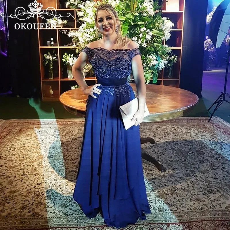 Шикарная 3d-цветочная аппликация Свадебная темно-синяя юбка платья для матери невесты Спагетти ремень Сторона Сплит длинное вечернее платье для выпускного вечера