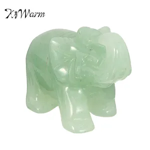 KiWarm натуральный ручной резной зелёный авантюрин нефрит камень счастливый Кристалл Слон камень чакра камни лечебные фэн-шуй фигурка - изображение