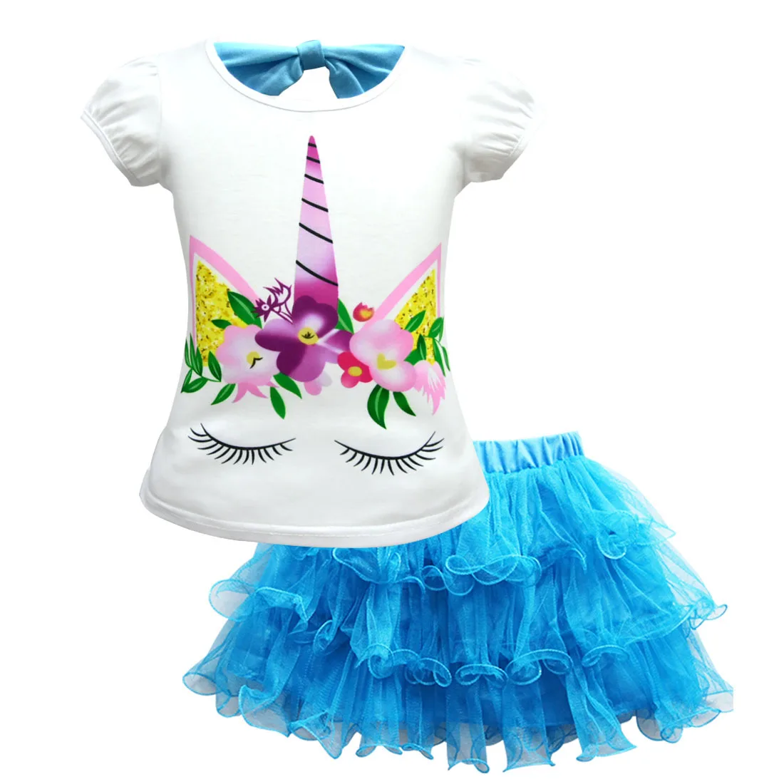 Г. Платья с единорогом; вечерние платья принцессы; детское праздничное платье с единорогом для девочек; элегантный костюм для девочек; летние платья - Цвет: FZ0670 2pcs