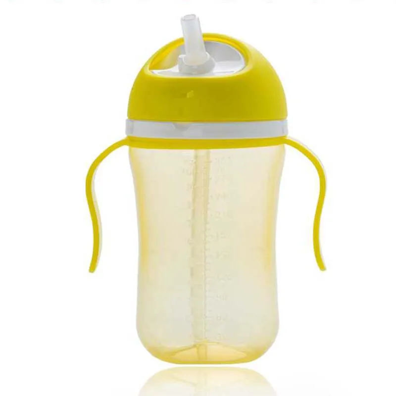 300 мл милая детская чашка с соломинкой, бутылочка для новорожденных, дети учатся для кормления питья, бутылка с ручкой, детская соломенная бутылка для сока воды - Цвет: Цвет: желтый