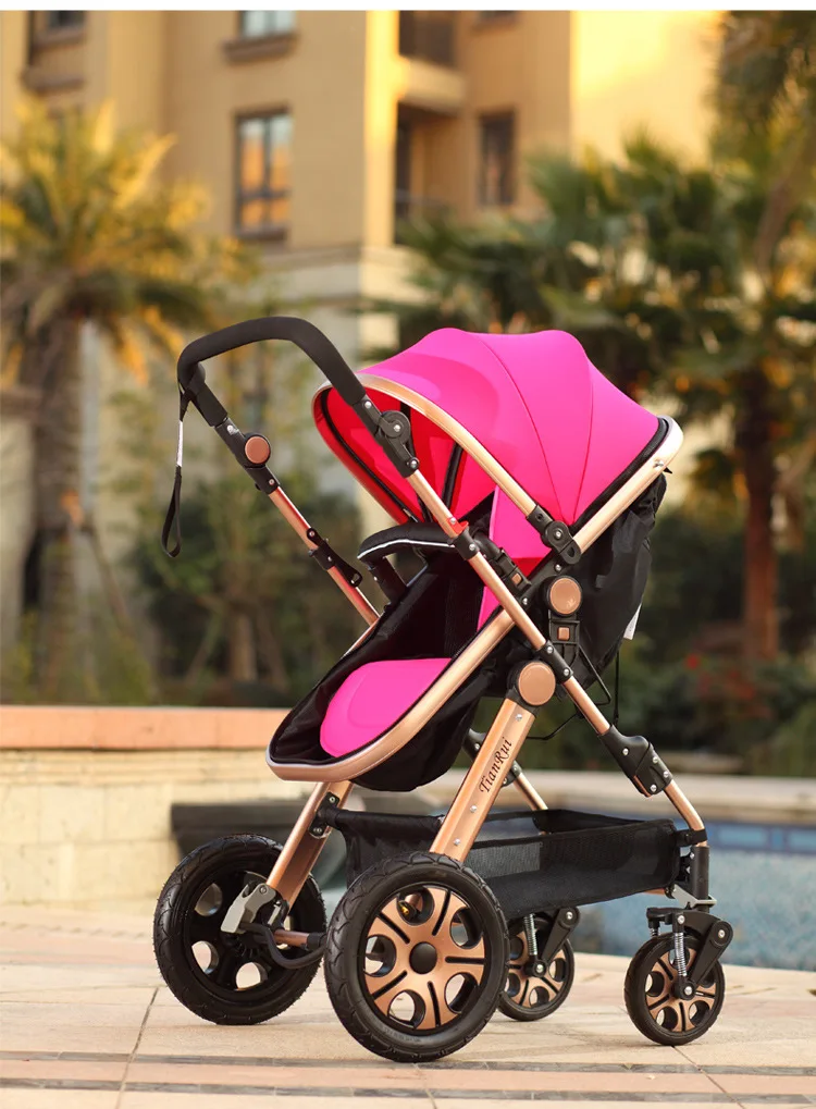 

PINK Leopard High landscape baby stroller lightweight folding stroller ride lying pneumatic wheels trolley carrinho de bebe