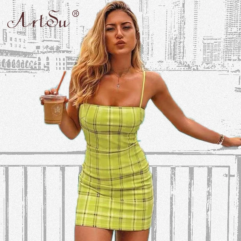 yellow plaid dress bodycon