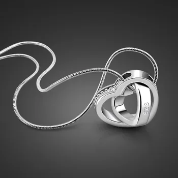 

New Fashion 100% 925 Sterling Silver Snake Necklace Charm Silver Heart Shaped Pendant Choker Women Lucky Jewelry gift