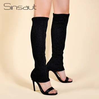 

Sinsaut Shoes Women Over The Knee Boots Sexy High Heels Women Stretch Fabric Sock Boots Thigh High Sandals ladies shoes