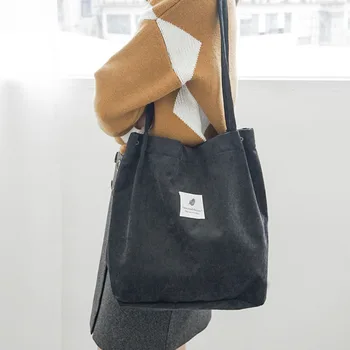 

Heavy Duty Women Shopping Bag Tote Girl Corduroy Casual Travel Shoulder Bag Ladies School Books Bags Portable Handbag Female