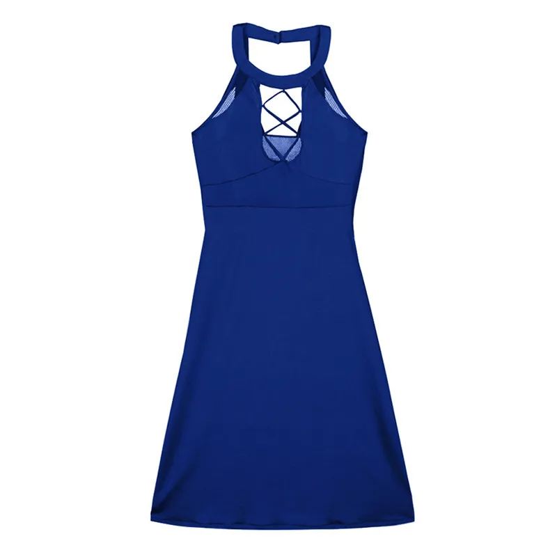 Летнее женское платье большого размера, сексуальное Сетчатое ажурное платье на бретельках, тонкое мини-платье, Новое сексуальное облегающее платье Vestido - Цвет: Blue