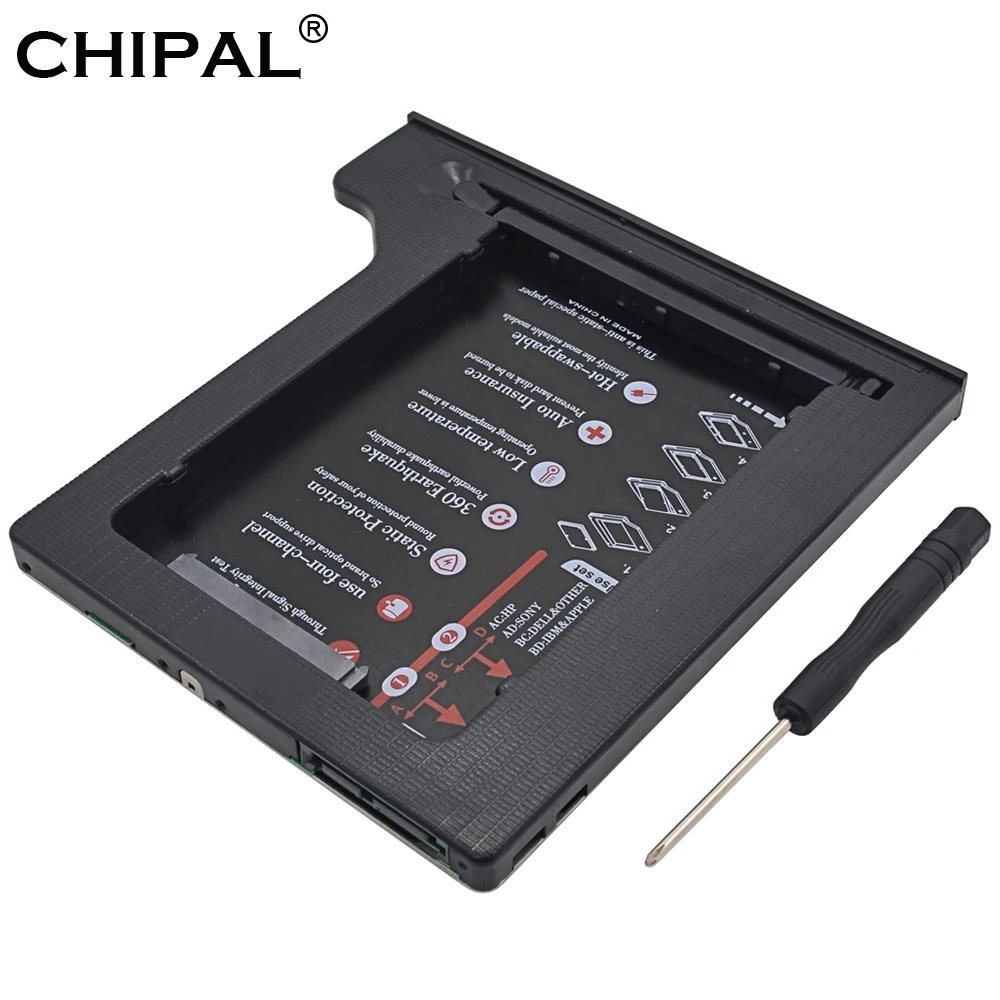 CHIPAL 4 канала Универсальный алюминиевый 2-ой HDD Caddy 9,5 мм SATA 3,0 двойной светодиодный Чехол для 2," SSD жесткого диска корпус для ноутбука DVD-ROM