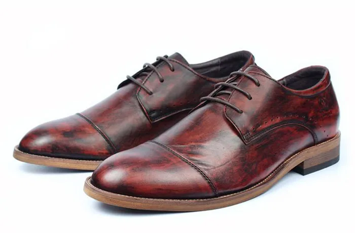 Мужские кожаные туфли-оксфорды в стиле ретро на не сужающемся книзу массивном каблуке; обувь ручной работы с круглым носком; модельные туфли