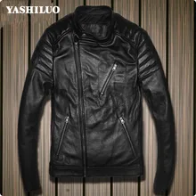 Мотоциклетная Мужская Натуральная мужская кожаная куртка Тонкий стоячий воротник на молнии корова натуральная кожа короткая одежда Jaqueta De Couro Masculina