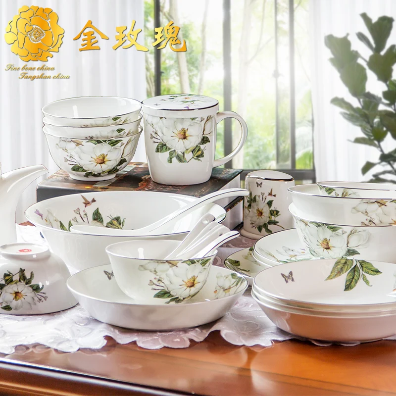 Gold rose 28 Tangshan bone china tableware bowl household housewarming