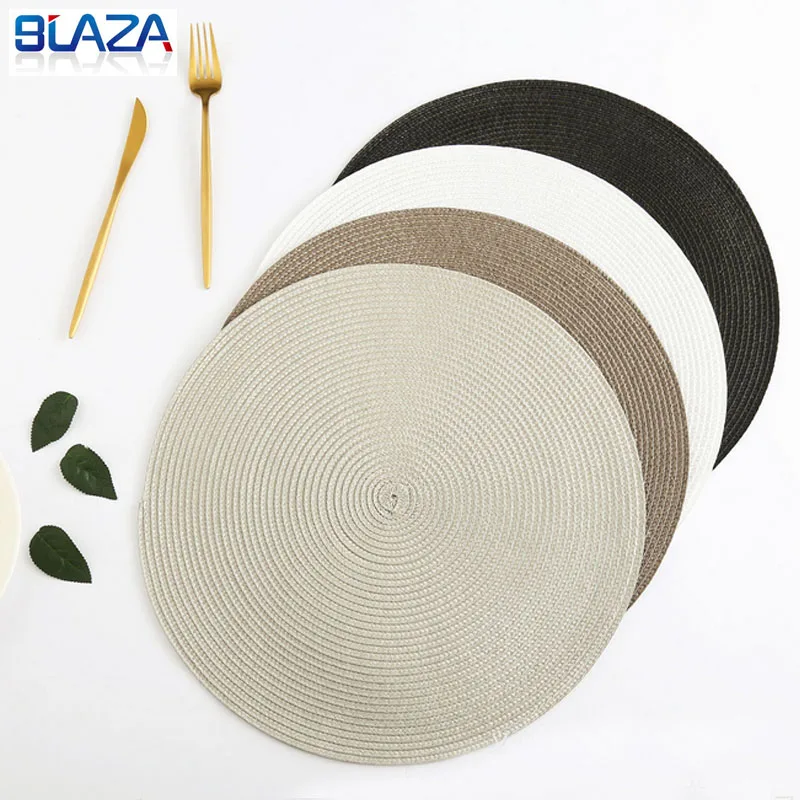 

Round Weave Placemat PP Dining Table Mat Disc Pads Bowl Pad Coasters Non-Slip Waterproof Table Decoration