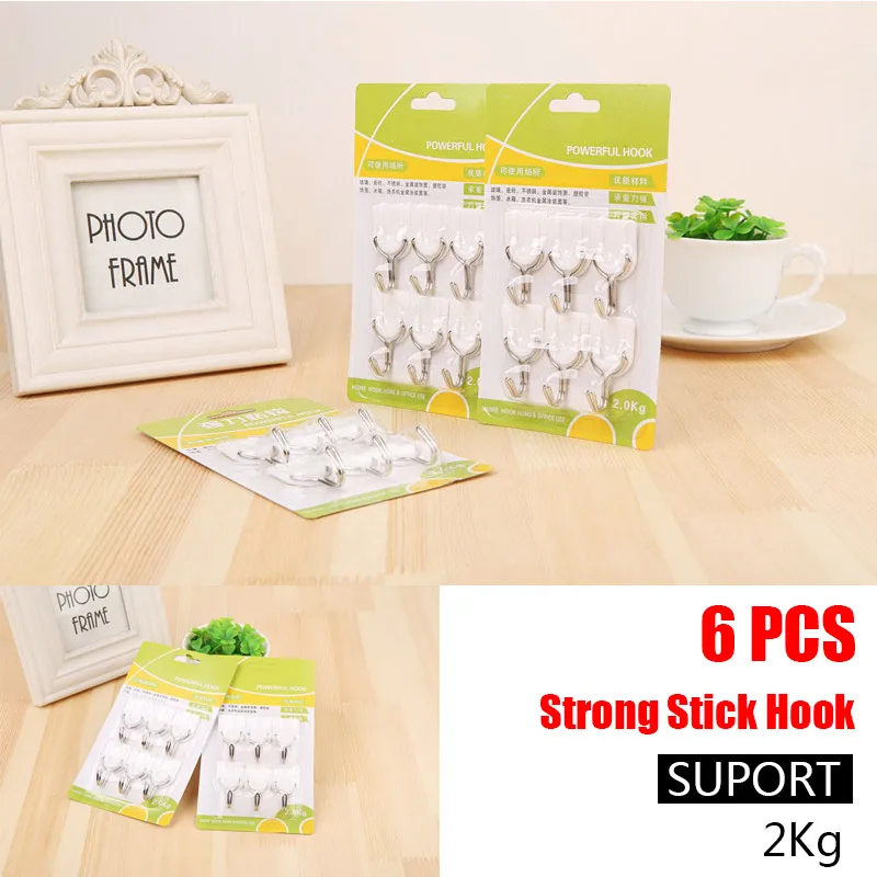 6Pcs/lot White Sticky Self Adhesive Hook For Kitchen Bathroom Tower