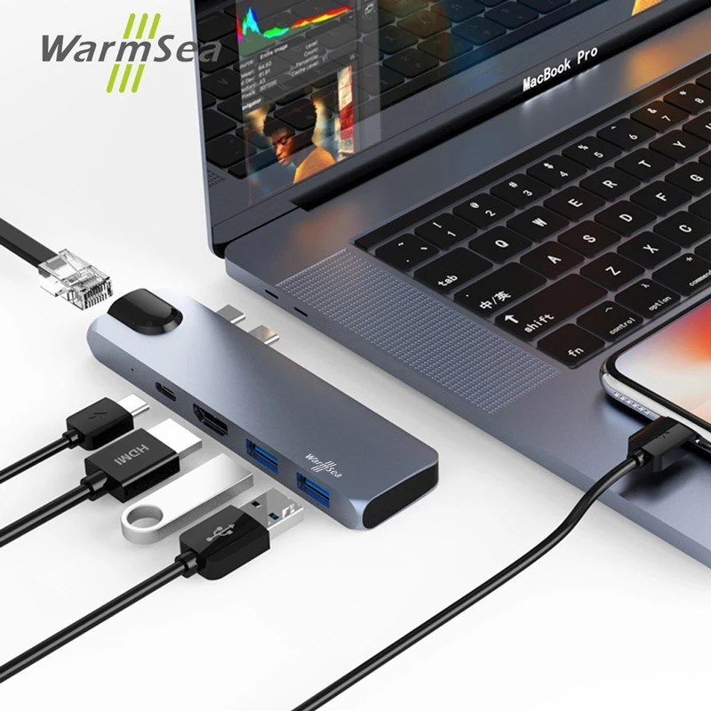 Концентратор usb Type C многопортовый адаптер с HDMI 4K выход 1000 м RJ45 Gigabit Ethernet usb порты USB-C сетевой адаптер для MacBook Pro