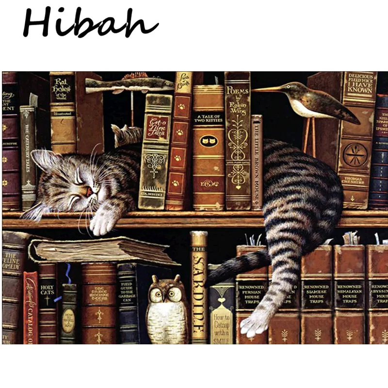 

5D DIY Diamond Painting Cross Stitch Sleeping Cat On Shelf Resin Round Diamond Icon Mosaic Diamond Embroidery