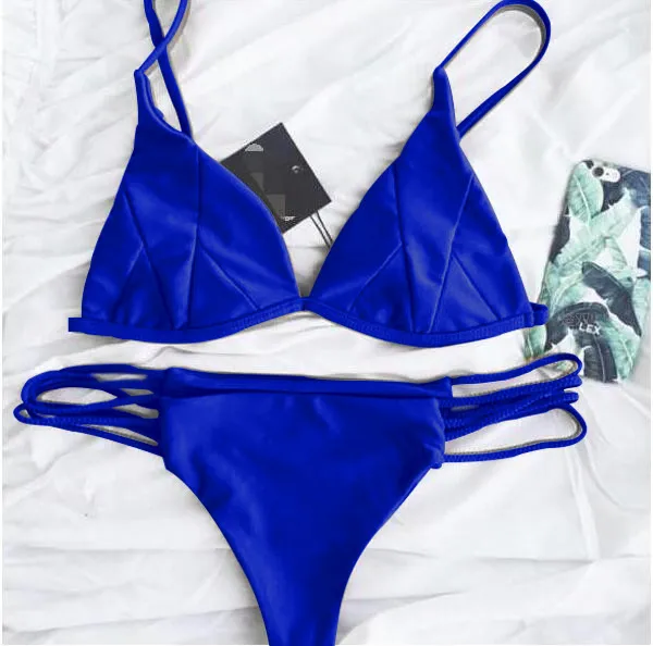 Ins Hot Women Bathing Suit Bikini Solid Color Brazillian Two Piece