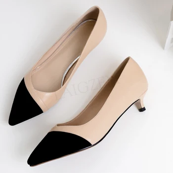 

LAIGZEM Women Pumps Faux Suede & Leather 3.5CM Kitten Heels Dress Party Work Sandals Comfort Shallow Pumps Shoes Woman Size 43