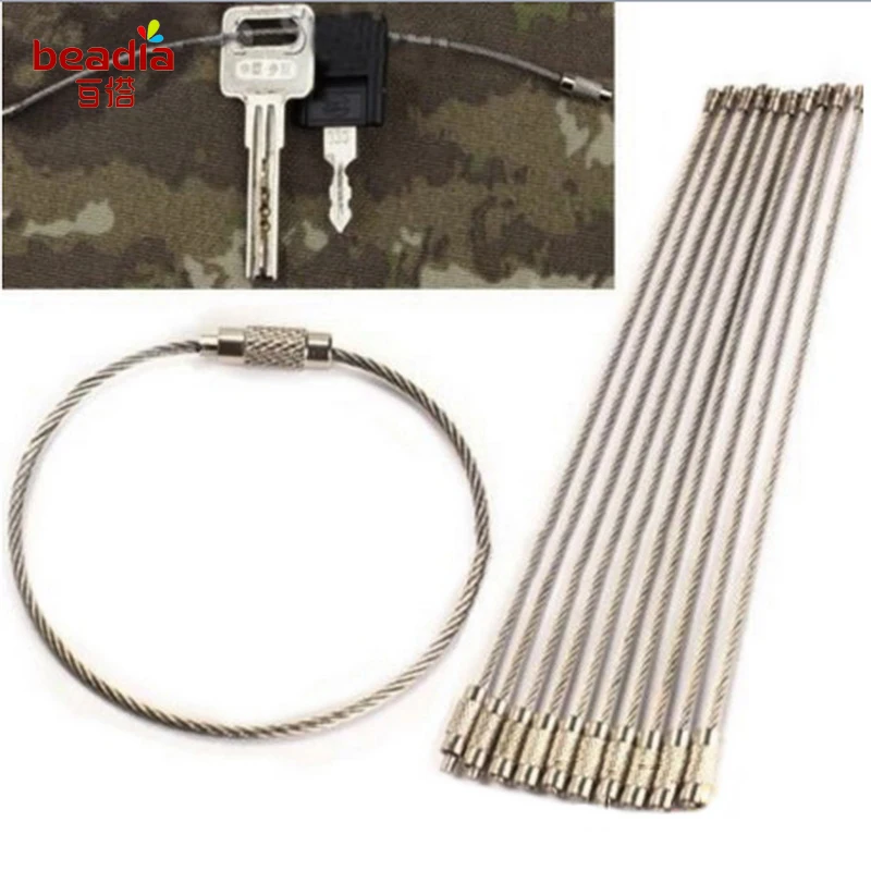 

10pcs/lot Stainless Steel Wire Keychain wire rope key Chain Carabiner Cable Key Ring Keyring for Outdoor Hiking