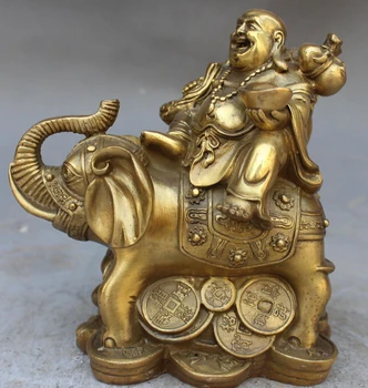 

Chinese Buddhism Bronze Brass Wealth Auspicious Elephant Maitreya buddha Statue