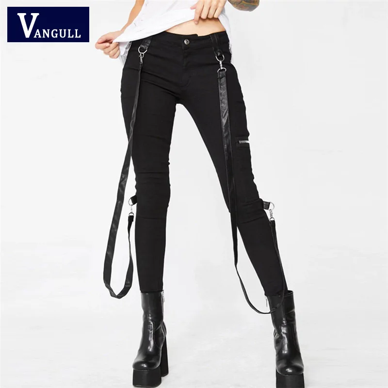 Vangull 2019 новые сексуальные брюки женские с высокой талией на молнии цепь черного
