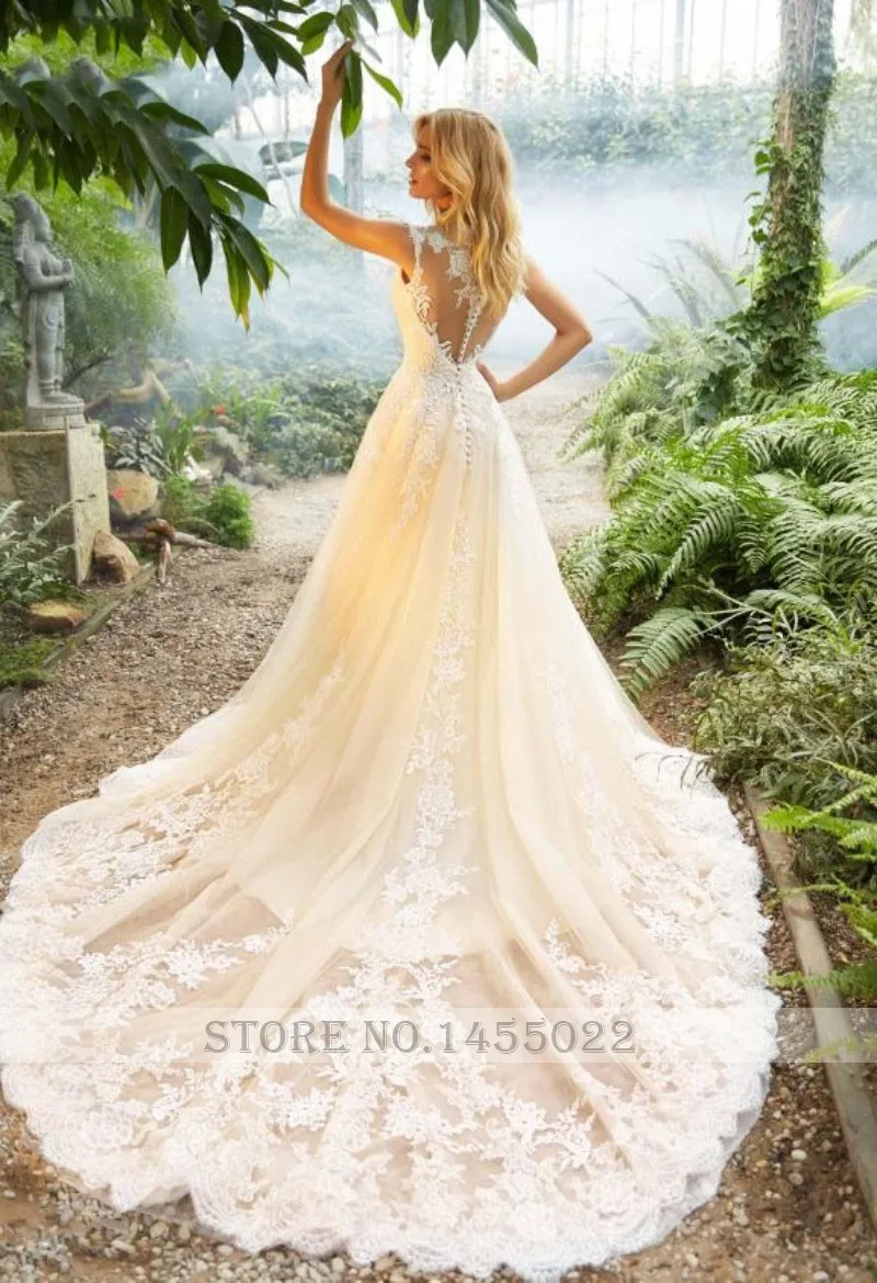 Eightale Элегантное свадебное платье-бохо с аппликацией принцесса А-силуэт кружевное свадебное платье длинный шлейф платье невесты vestidos de festa