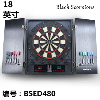 

18 inch electronic target disk set with wooden box Automatic recording dart target English report with 26 categories game Dart