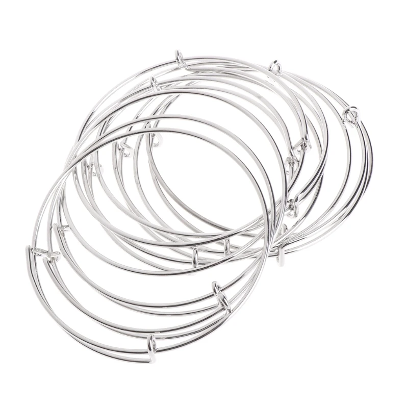 

10 Pcs Women's Silvery Adjustable Expandable Bangle Wire Wrapped Wrist Bracelet