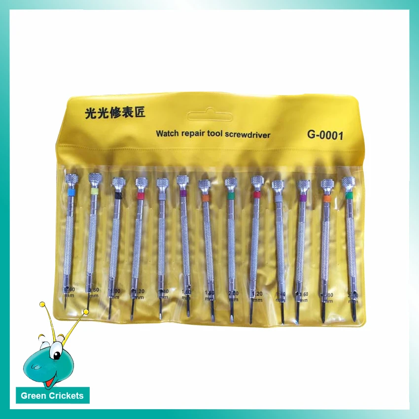 13 шт/лот полный размер отвертки для ремонта часов комплект, высококачественный стальной плоский нож и крестообразные отвертки комплект