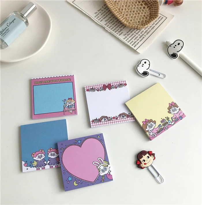 

SIXONE 50 Sheets Cute Cartoon Girl Sticky Note ins Creative Notebook Portable Pocket Word Book stationery kawaii memo pad