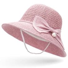 Лето лук Прохладный hat дамы открытый солнцезащитный крем пляж шапочка для бассейна большой жемчужиной солнцезащитная Кепка с ветрозащитный трос