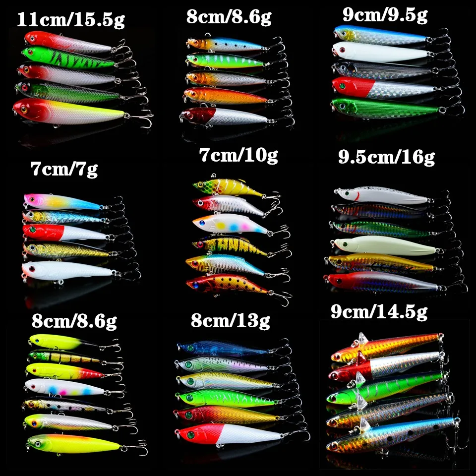 Misturado e Modelos de Chumbo Iscas de Pesca Equipamento de Pesca Lote Lápis Isca Rígido Iscas Peixe Wobblers Cores Diferentes Baixo Pesca 50 Pçs - 14 50 pçs lote Lápis isca Rígido Iscas