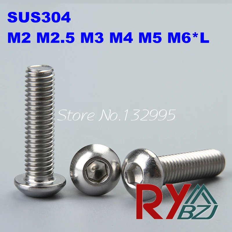

100pcs/lot M2/M2.5/M3/M4/M5/M6*L ISO7380 Stainless Steel A2 Hex socket button head cap screw SUS 304 ISO7380