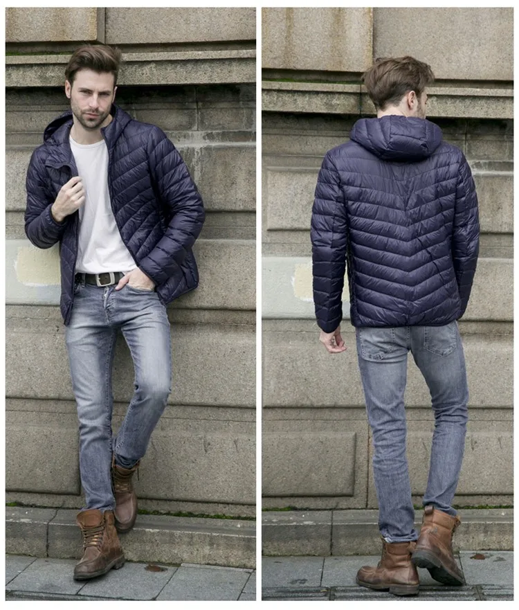 black puffer jacket New autumn winter ultra thin duck down men jacket plus size XXXL hooded jacket for men fashion mens Outerwear coat waterproof puffer jacket