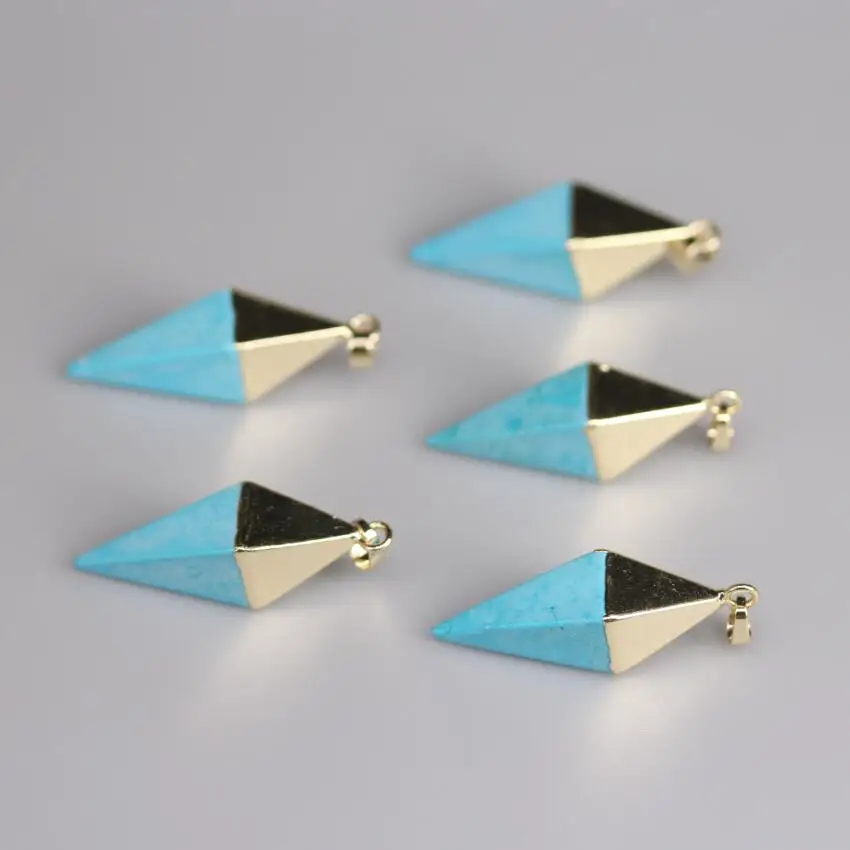 

Golden Plated Bail Natural Blue Turquoises Cone Point Pendant,5pcs/lot,Howlite Faceted Nugget Beads,DIY Pendant Jewelry Making