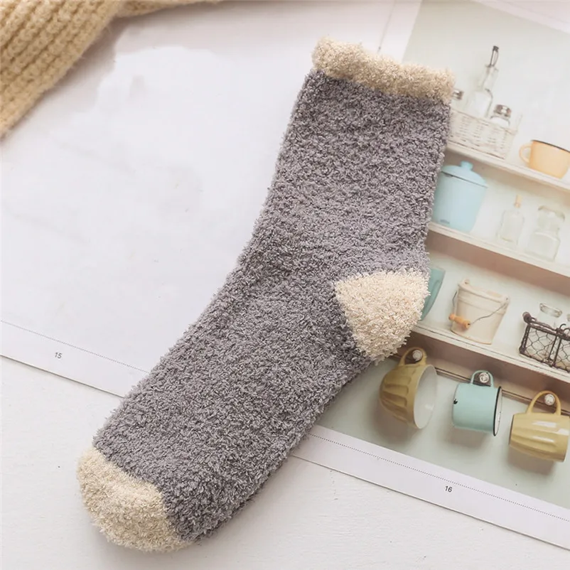 1Pair Fashion socks Women Cotton Socks Ladies Thicker Anti-slip Coral fleece Floor Socks Carpet Socks Colored Ankle Socks S25 (14)