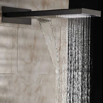 

Oil Rubbed Bronze Rain Waterfall Shower Head Wall Mounted Brass Top Spray Shower