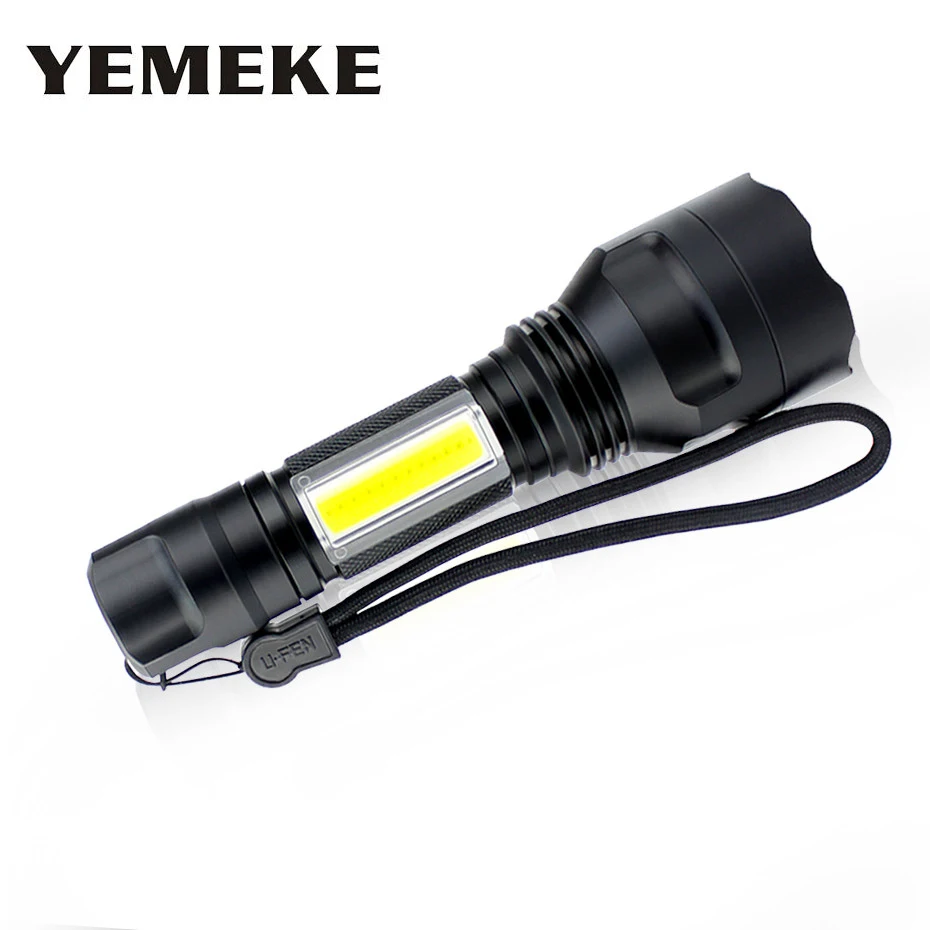 

Waterproof Portable LED Flashlight XM-L T6 + COB LED Flashlights Side Light + 18650 Battery Rechargeable For Camping Lighting