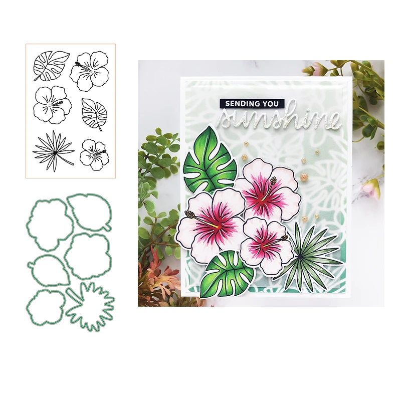 

LLove CCraft Hibiscus flower Clear Stamp and Metal Cutting Dies for DIY Scrapbook Album Paper Card Decorative Craft 2019 NEW