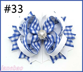 

free shipping 30pcs 4.5'' rhinestone hair bows gingham hair bows diamond silver shinne checked hair bows girl hair accessories