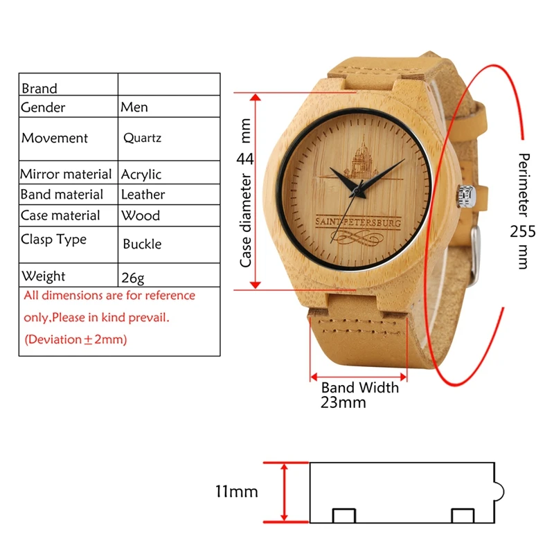 Bamboo Watches Male Saint Petersburg Design Modern 100% Wooden Quartz Watch for Men Women Light Handmade Woody Birthday Gifts 2019 2020 (1)