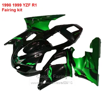 

Moto Fairing kit For YAMAHA YZF R1 98 99 ( Black & Green ) yzfr1 1998 1999 Fairings free custom HY62