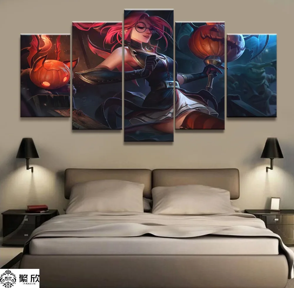 

Home Decor Canvas Picture 5 Piece Poro League of Legends LOL Halloween Janna Game Painting Poster Wall For Home Canvas Wholesale