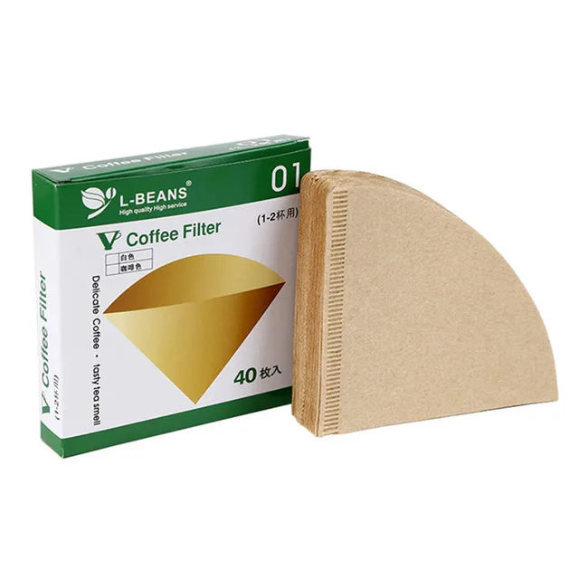 Cheap 40PCS/Lot Coffee Filter Papers Unbleached Original Wooden Drip Paper Cone Shape Coffee Tools
