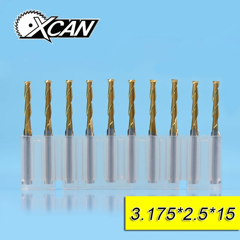 

XCAN 10pcs 3.175mm Shank 2.5mm Diameter Titanium Coated 2 Flute End Mills Carbide Flat End Milling Cutter CNC Router Bit