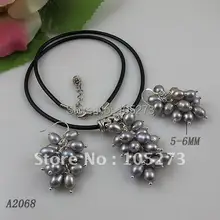 Элегантный ювелирный набор AA 5-6 мм, серое ожерелье из пресной воды с жемчугом, Серьги Горячая Распродажа,, 10 компл./лот