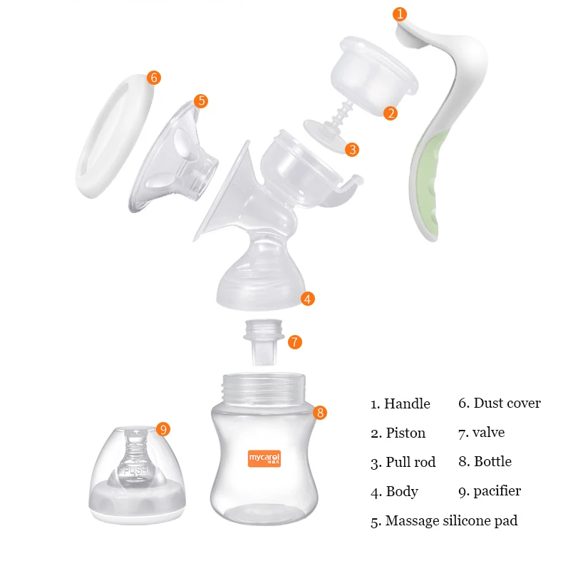 MyCarol ручной молокоотсос для грудного вскармливания грудного молока, содержащий бутылочку для сосков XN-J203