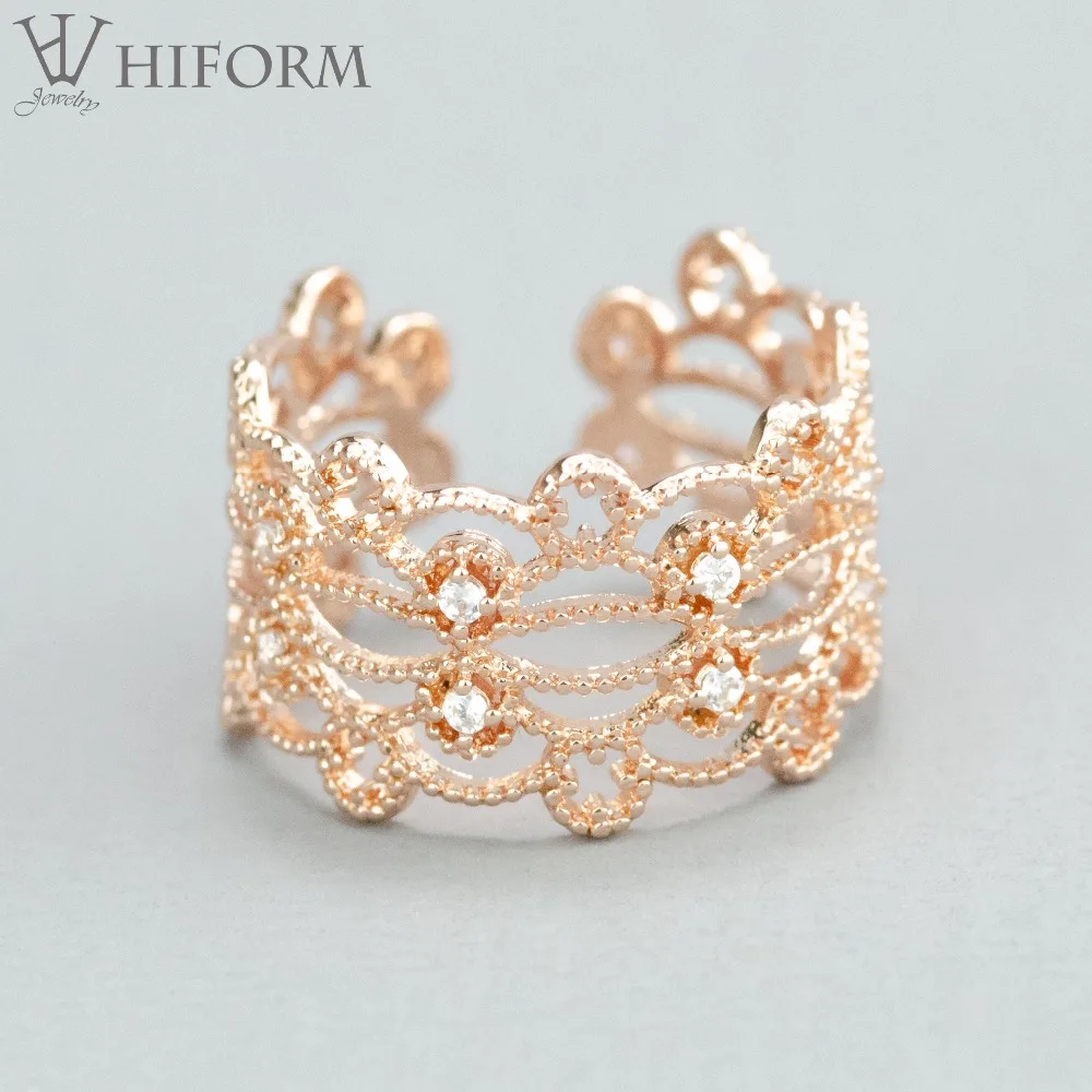 

HIFORM Lace Flower Open Rings For Women Gold & Silver Color Trendy Style Ring With CZ Bijoux Punk Jewelry 2018