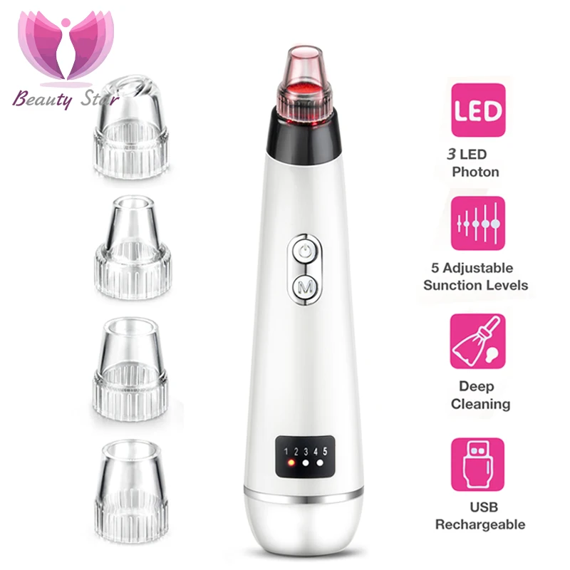 

Beauty Star Blackhead Vacuum Suction Face Cleaning Vacuum Acne Pimple Removal Machine LED Photon Skin Care Vacuum Suction Tool